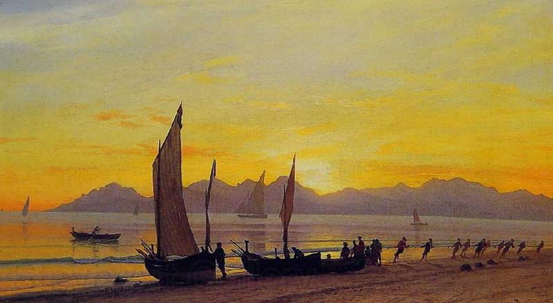 Albert Bierstadt Boats Ashore at Sunset Germany oil painting art